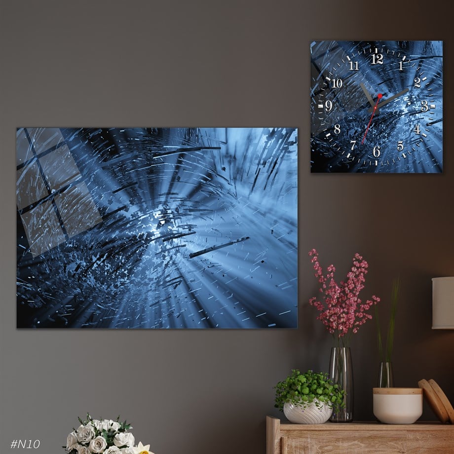 Sanat Temalı Cam Tablo Kare Cam Saat Seti