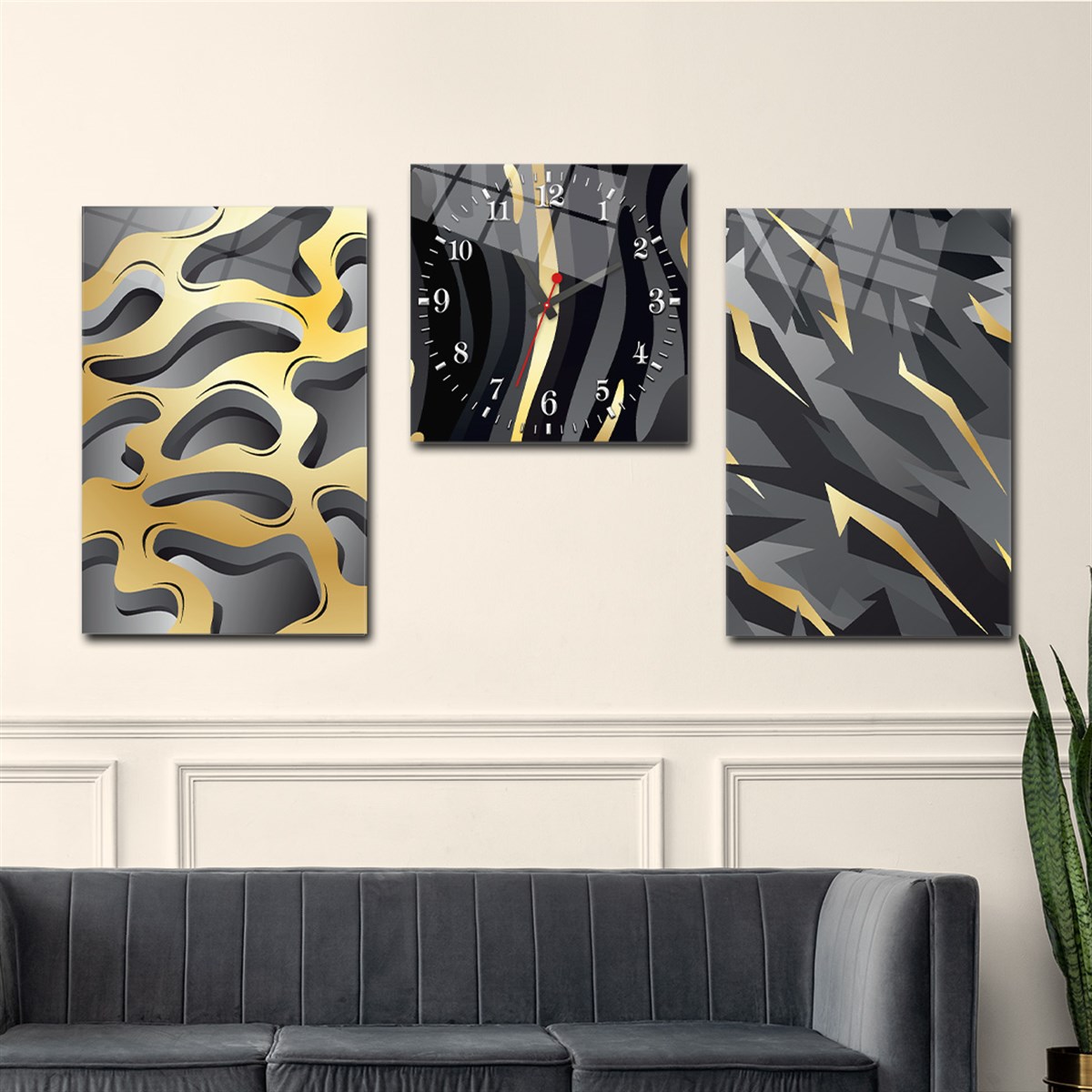 Kunst Thematisches 2-teiliges bedrucktes Glas und Uhrenset