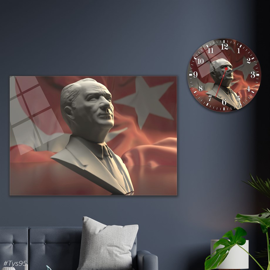 Sanat Temalı Cam Tablo Yuvarlak Cam Saat Seti