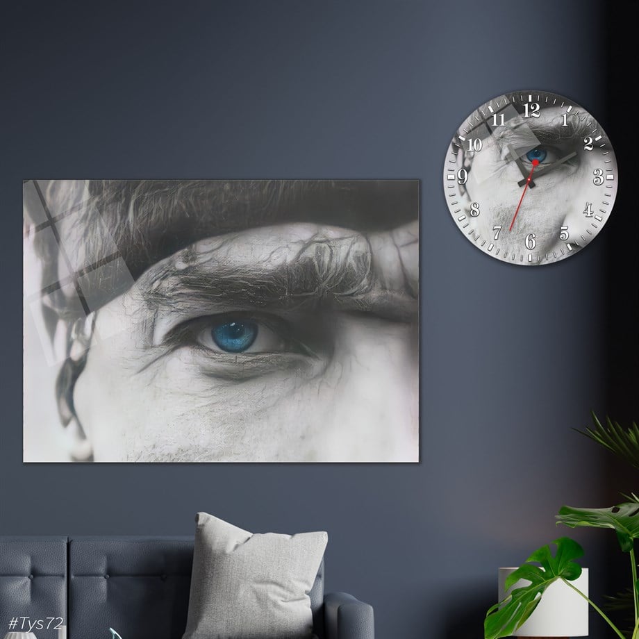 Sanat Temalı Cam Tablo Yuvarlak Cam Saat Seti