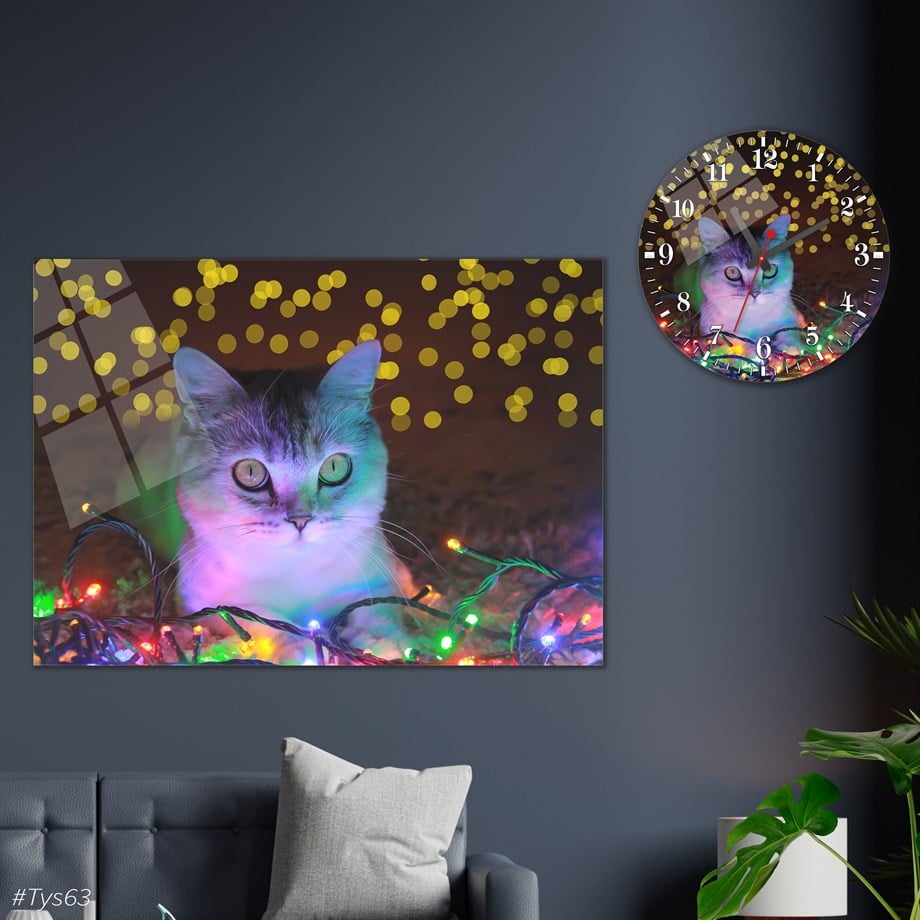 Sanat Temalı Cam Tablo Yuvarlak Cam Saat Seti