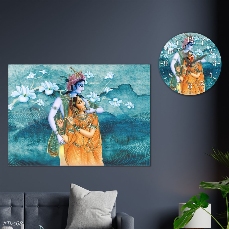 Sanat Temalı Cam Tablo Yuvarlak Cam Saat Seti