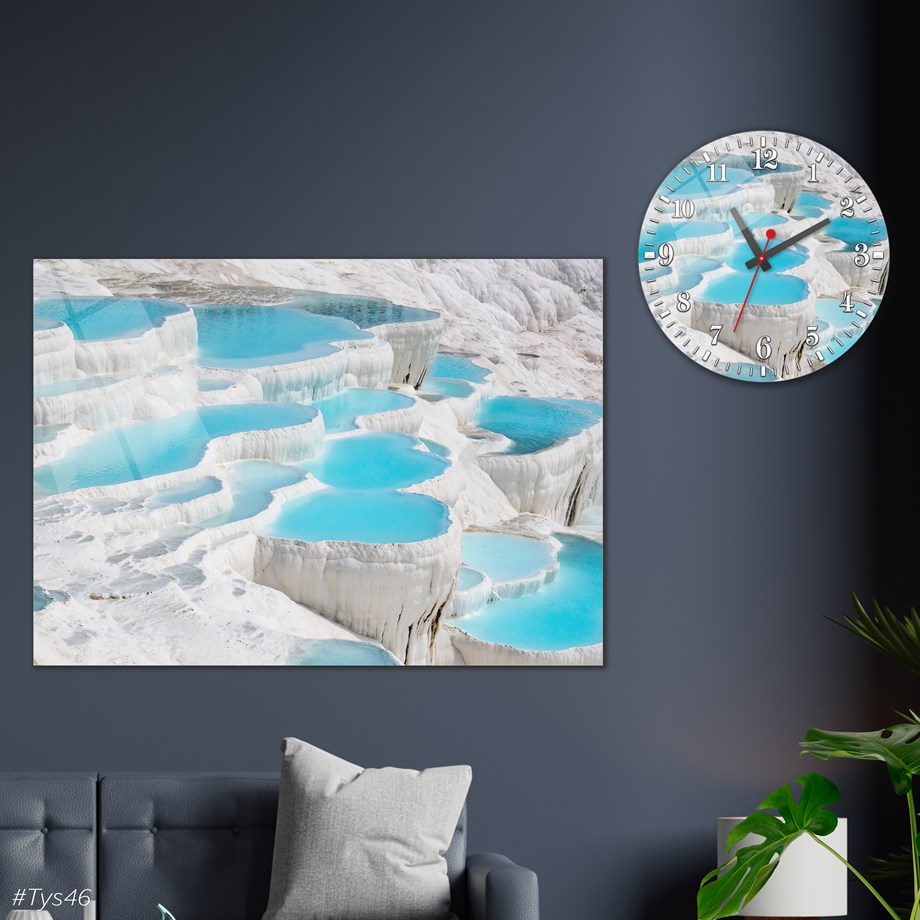 Sanat Temalı Cam Tablo Yuvarlak Cam Saat Seti
