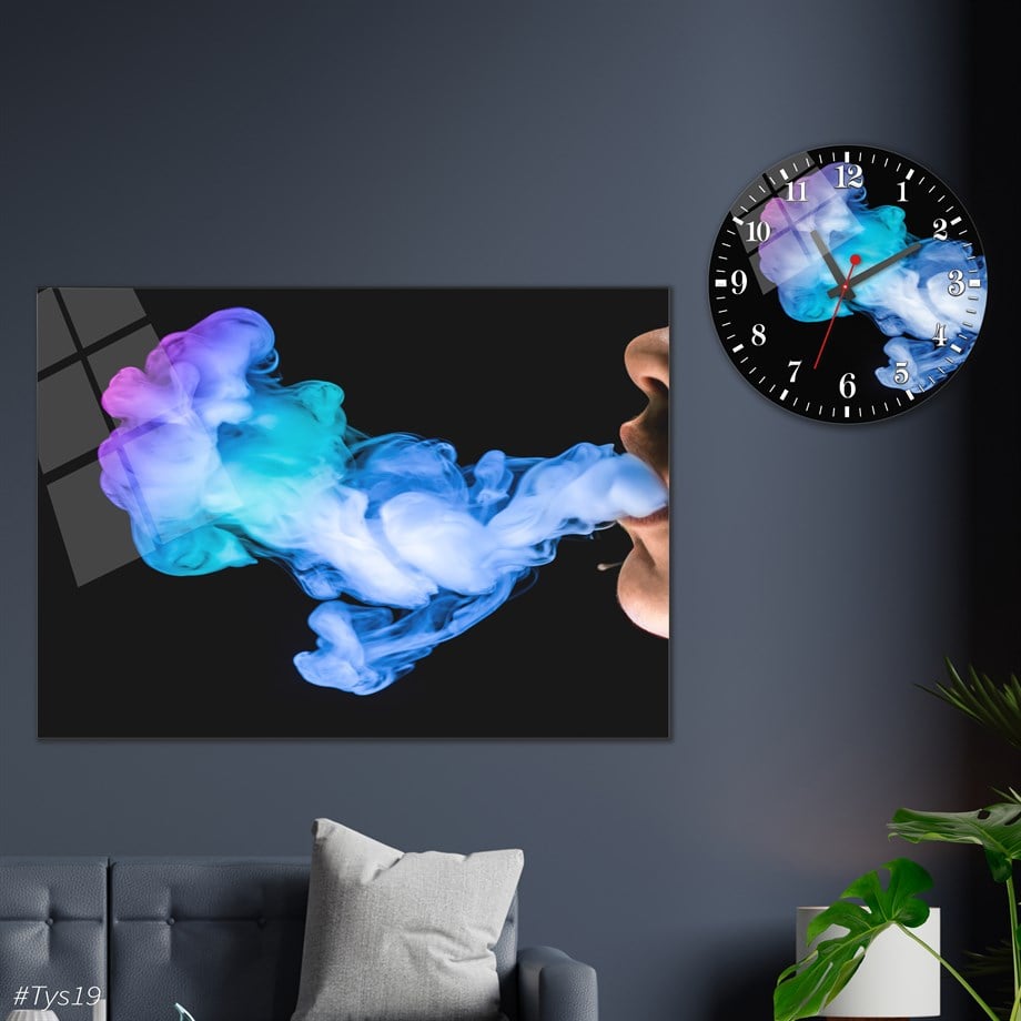 Sanat Temalı Cam Tablo Yuvarlak Cam Saat Seti
