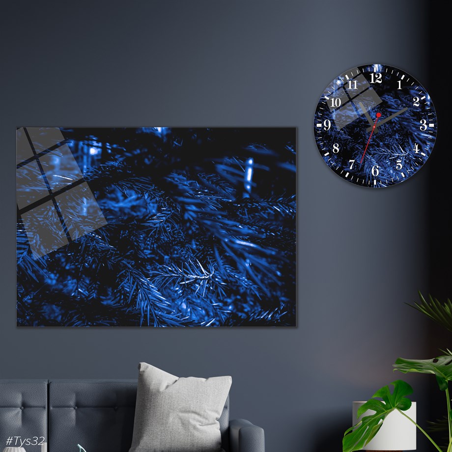 Tempered Glasss Wall Arts Art-Themed Set with Round Clock