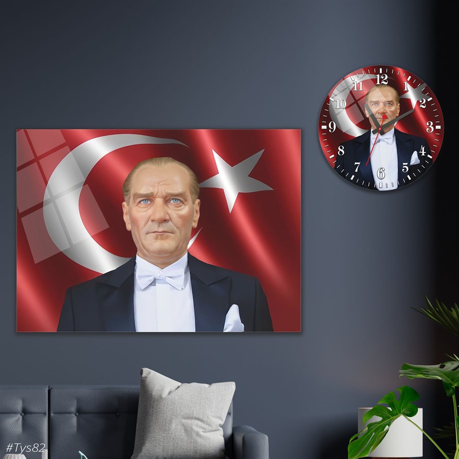Sanat Temalı Cam Tablo Yuvarlak Cam Saat Seti