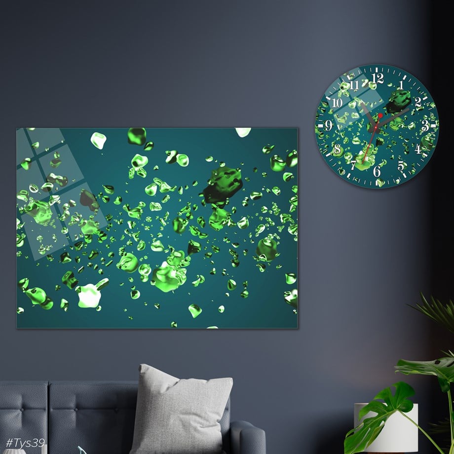 Sanat Temalı Cam Tablo Yuvarlak Cam Saat Seti