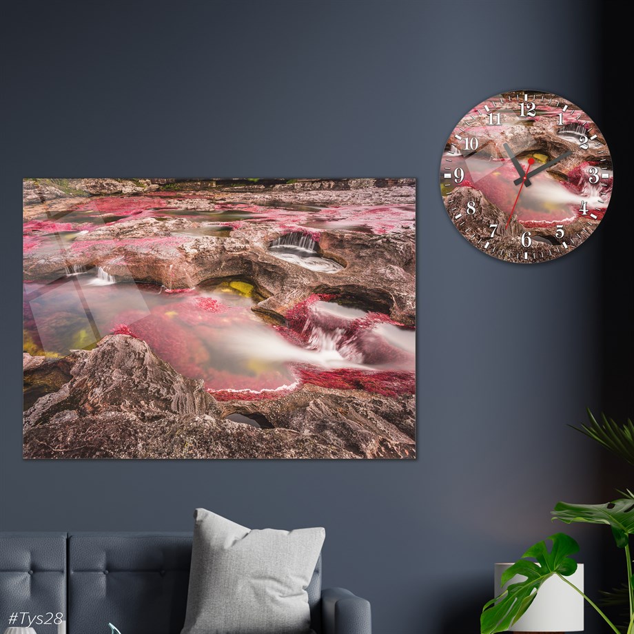 Sanat Temalı Cam Tablo Yuvarlak Cam Saat Seti