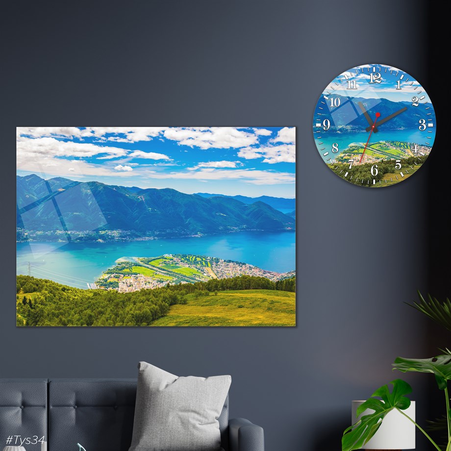 Sanat Temalı Cam Tablo Yuvarlak Cam Saat Seti