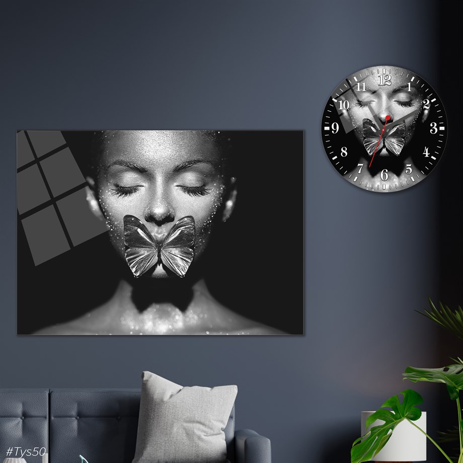 Sanat Temalı Cam Tablo Yuvarlak Cam Saat Seti