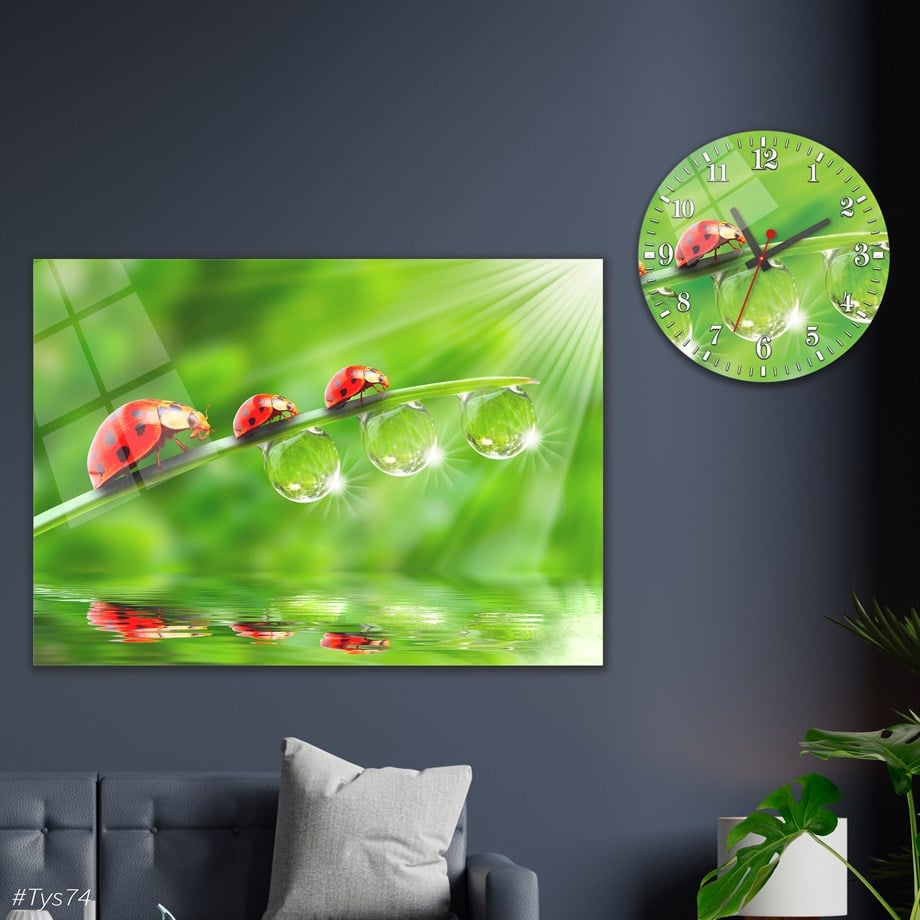 Sanat Temalı Cam Tablo Yuvarlak Cam Saat Seti