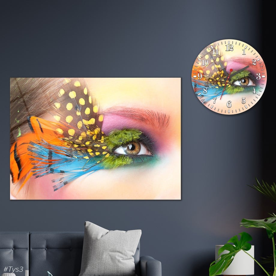 Sanat Temalı Cam Tablo Yuvarlak Cam Saat Seti