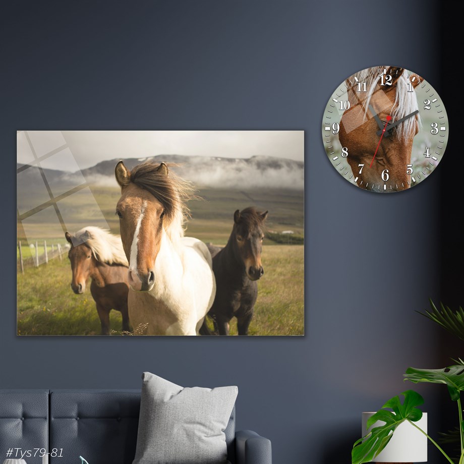 Sanat Temalı Cam Tablo Yuvarlak Cam Saat Seti
