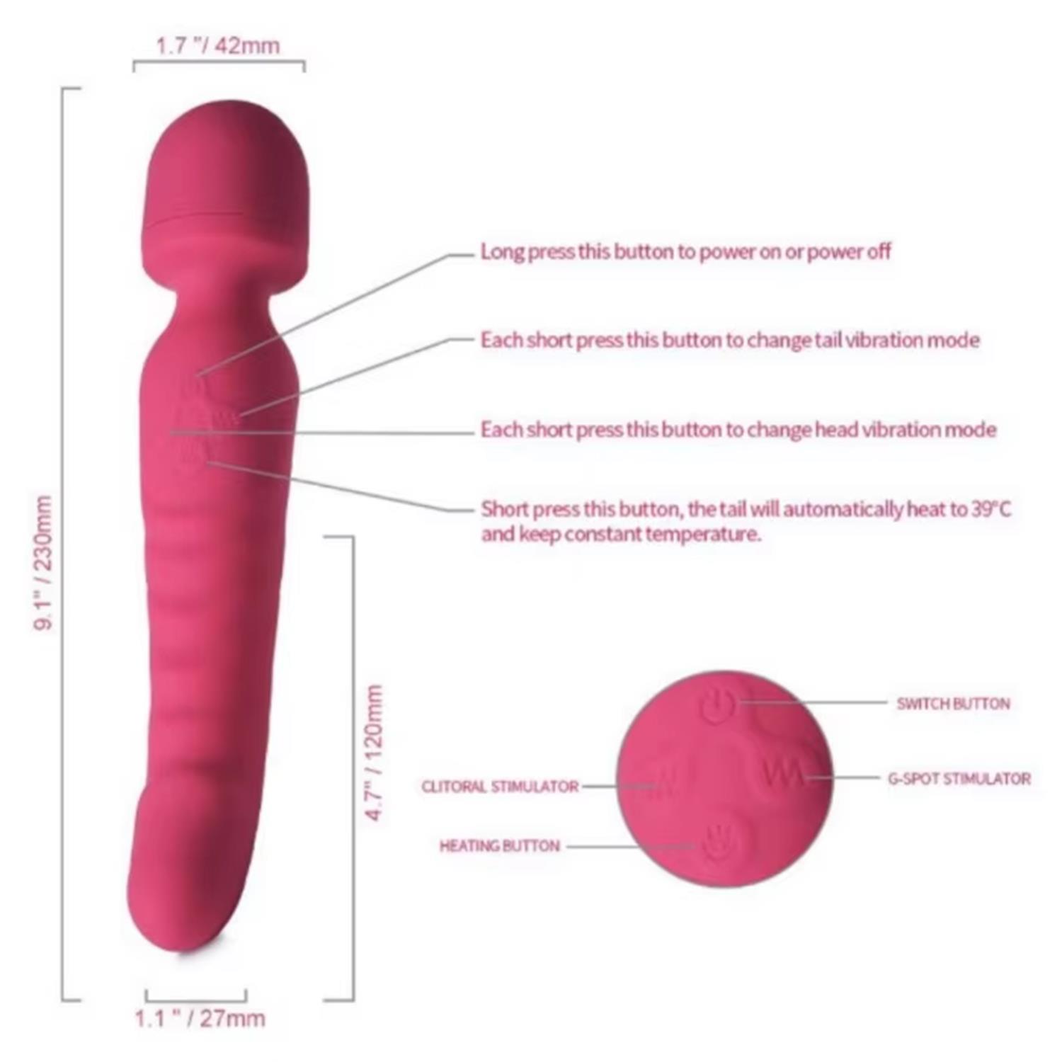 Çift Taraflı Wand Vibratör Kırmızı