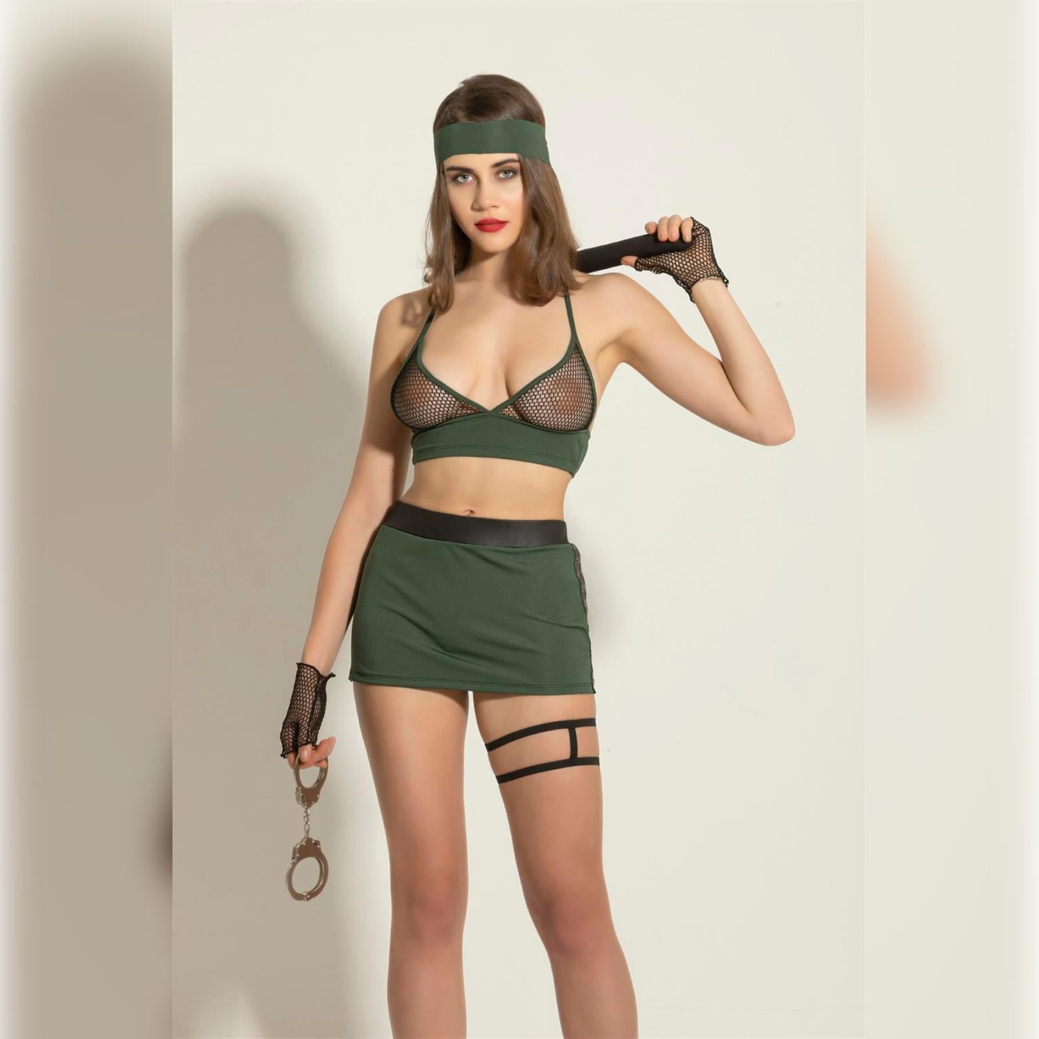 Fantezi File Sütyen Etek Takım Yeşil