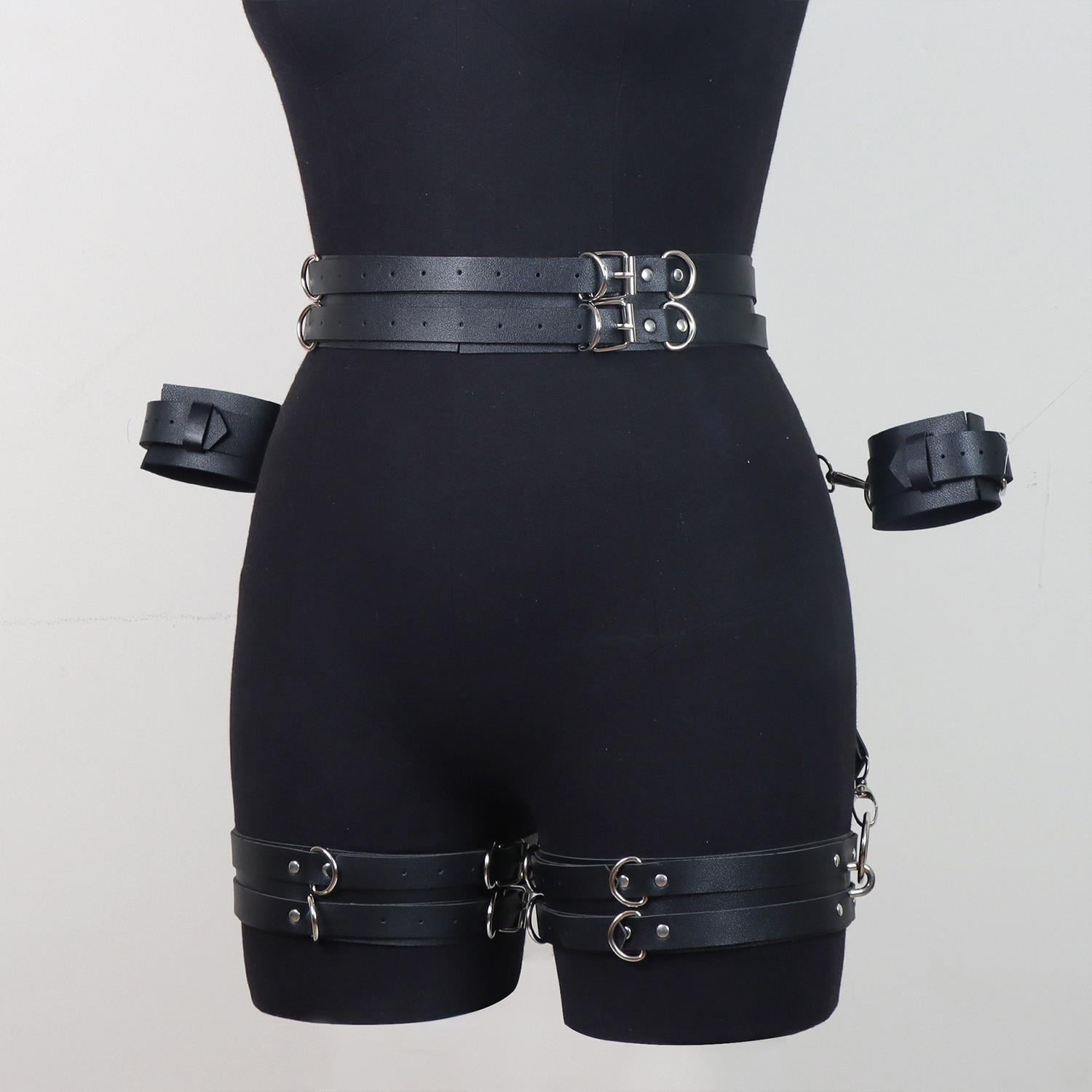 Kalça ve Bilek Bağlama Deri Harness - Siyah