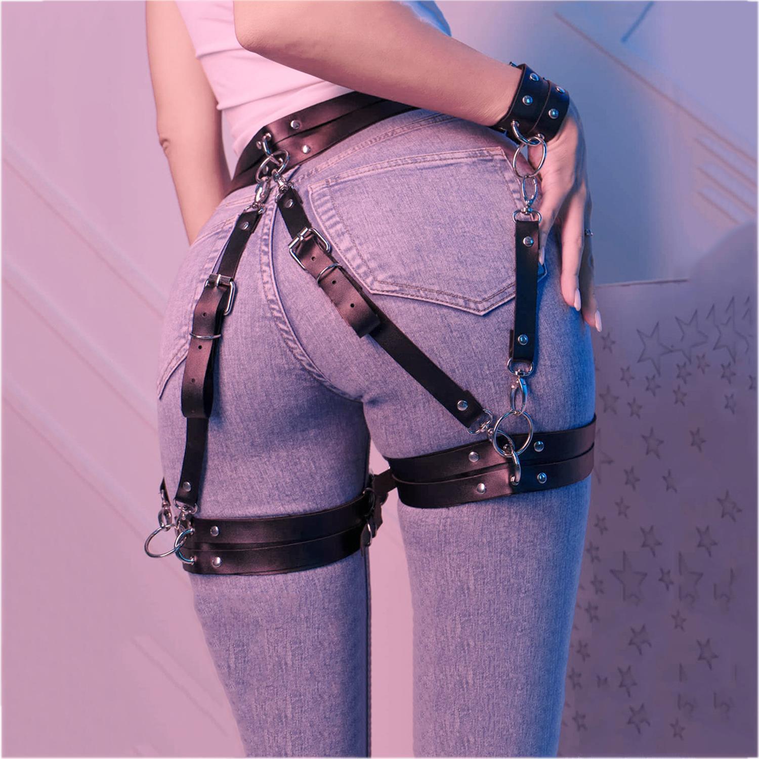 Kalça ve Bilek Bağlama Deri Harness - Siyah