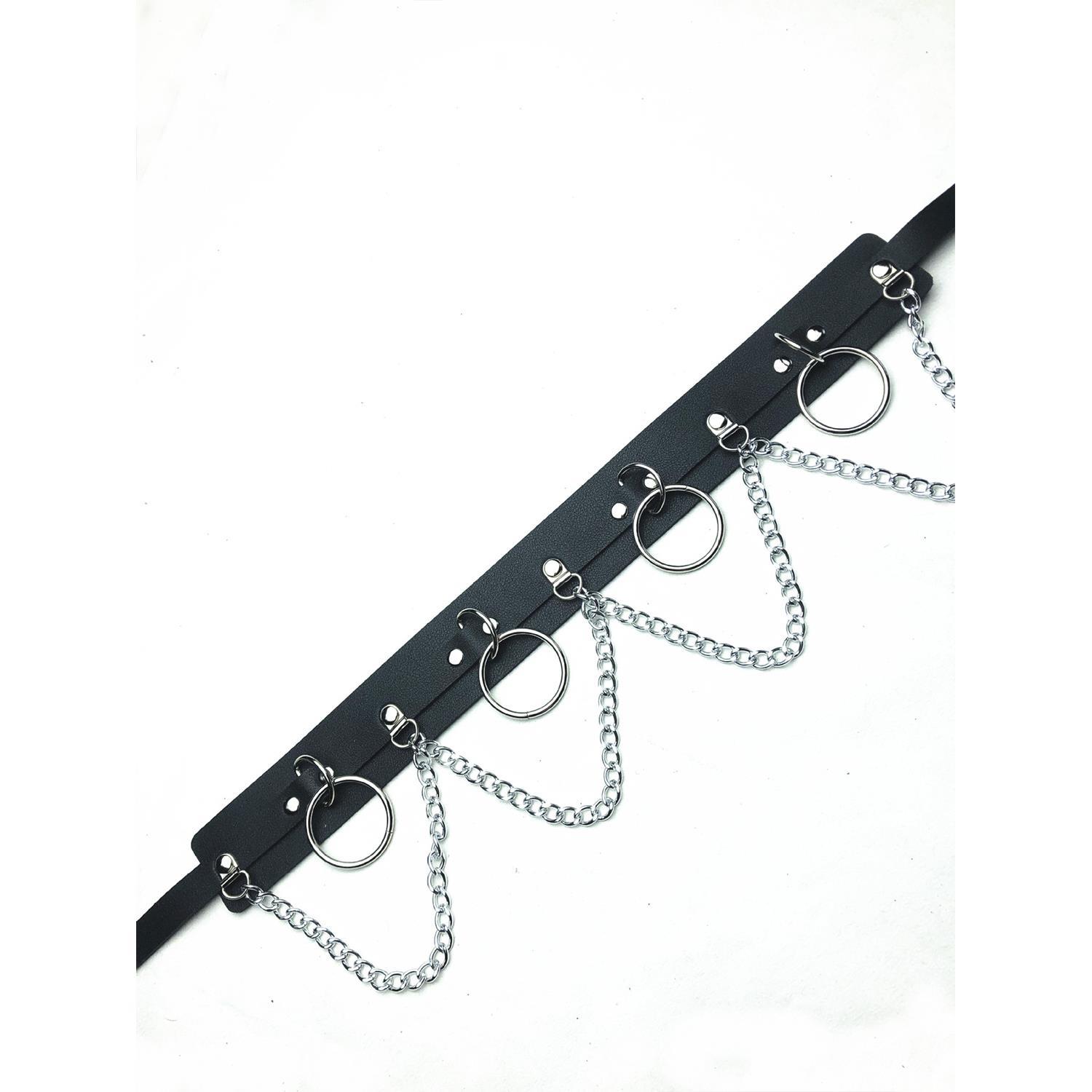 Metal Halkalı Zincir Detaylı Gotik Harness Kemer