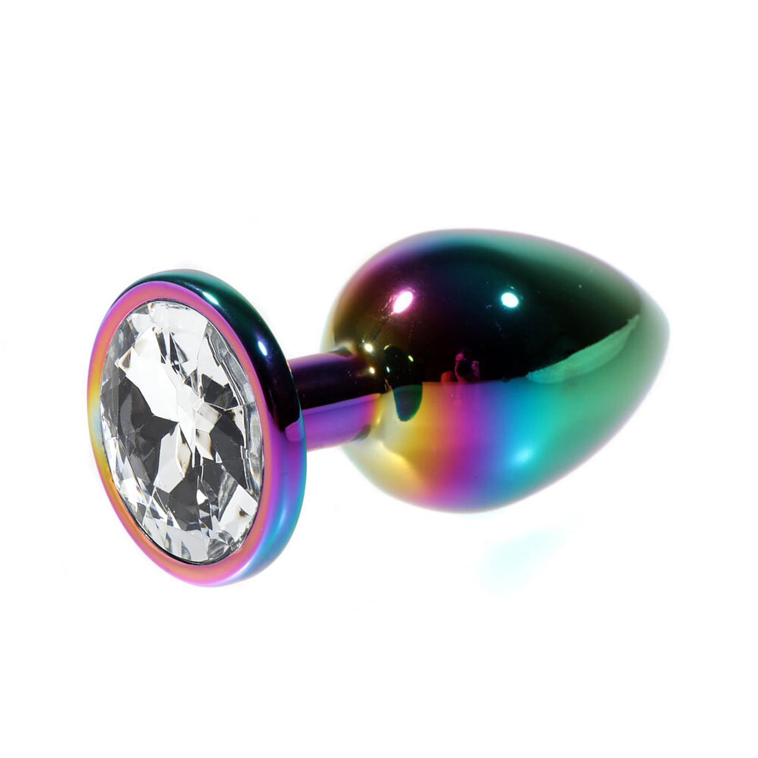 Metal Şeffaf Taşlı Rainbow Anal Plug Küçük Boy