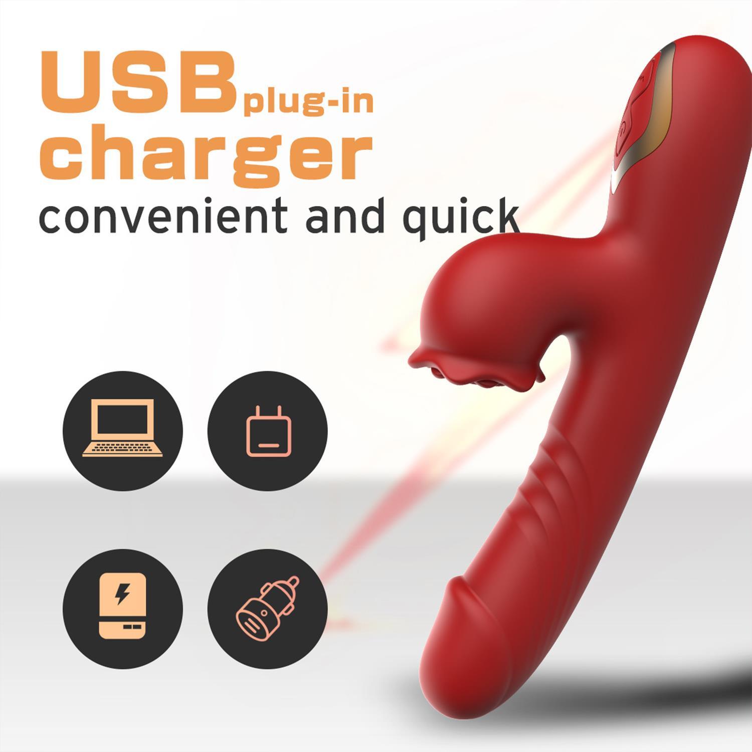 Taşınabilir Isıtmalı Çift Etkili Titreşimli Vibratör Kırmızı – USB Şarjlı, 9 Emme & 7 Titreşim Modu, Su Geçirmez Silikon