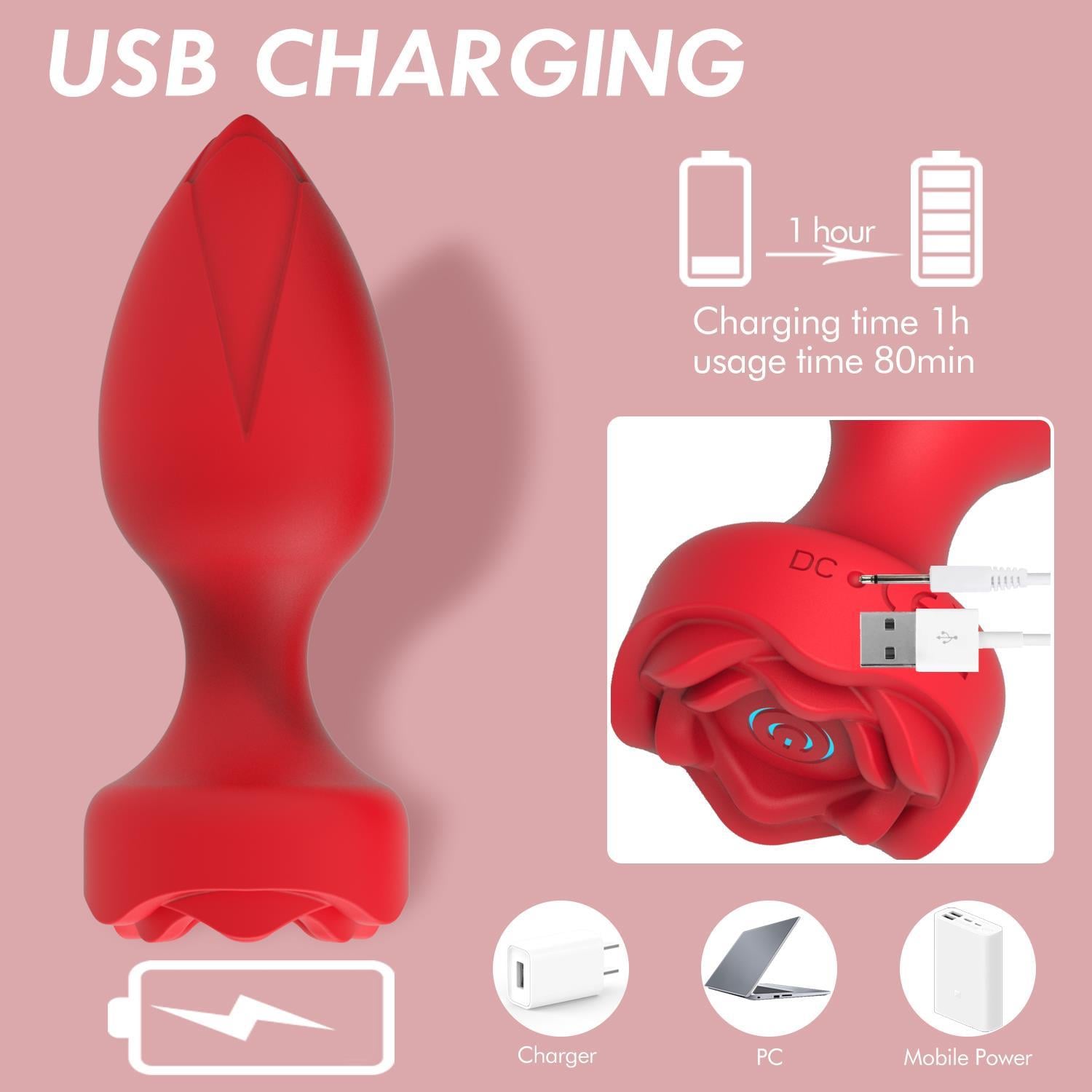Uzaktan Kumandalı Gül Şekilli Anal Vibrator Kırmızı
