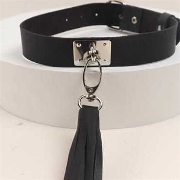 Deri Fırfırlı Choker Harness Kolye Siyah