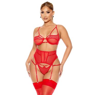 Fantezi File Tül Kadın Jartiyer Kırmızı Takım