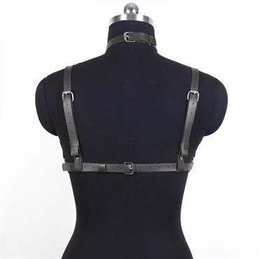 Kalp Detaylı Deri Vücut Harness Takımı Siyah