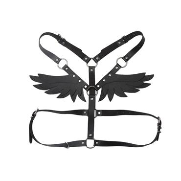 Kanat Tasarımlı Deri Harness Gövde Aksesuarı Siyah