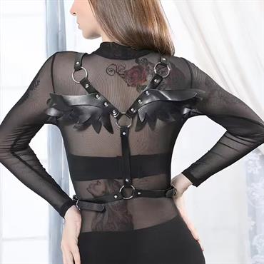 Kanat Tasarımlı Deri Harness Gövde Aksesuarı Siyah