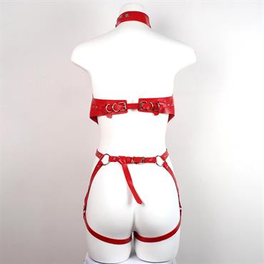 Kırmızı Deri Tam Vücut Harness Takımı