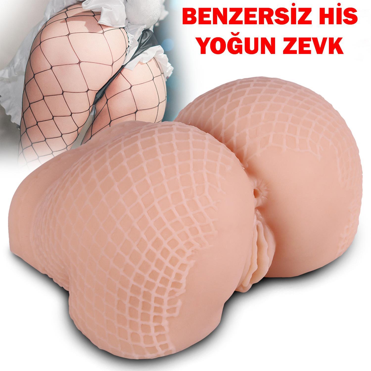 Gerçekçi File Desenli Kalça Mastürbatör – Çift Kanallı, 950 Gram, 16x15.5x9.5 cm