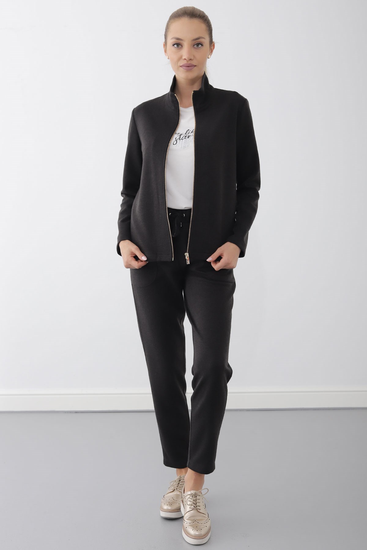 Hırka-Dik Yaka Önden Fermuarlı