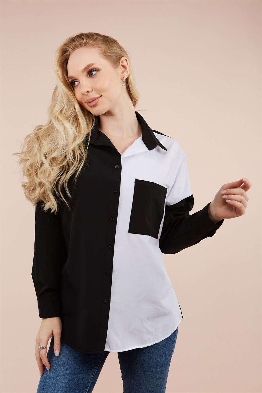 Kadın Siyah Beyaz Kareli Oversize Poplin Gömlek | Yeni Sezon Uygun Fiyatlar  Burada!
