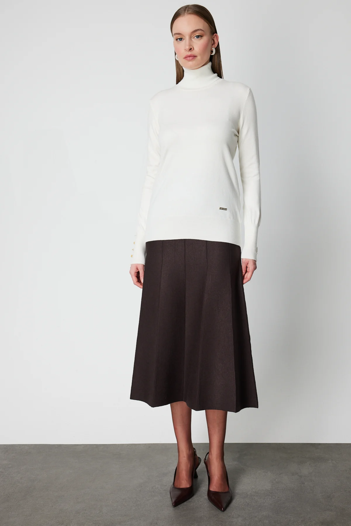 Balıkçı Yaka Triko Kazak - Ekru