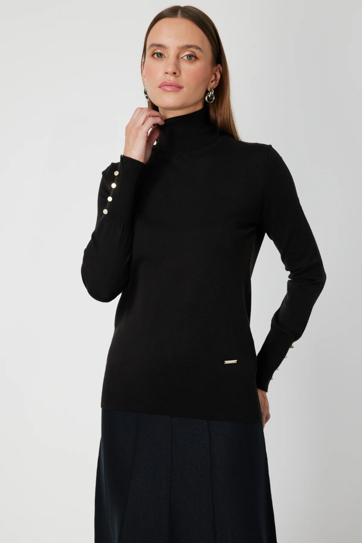 Balıkçı Yaka Triko Kazak - Siyah