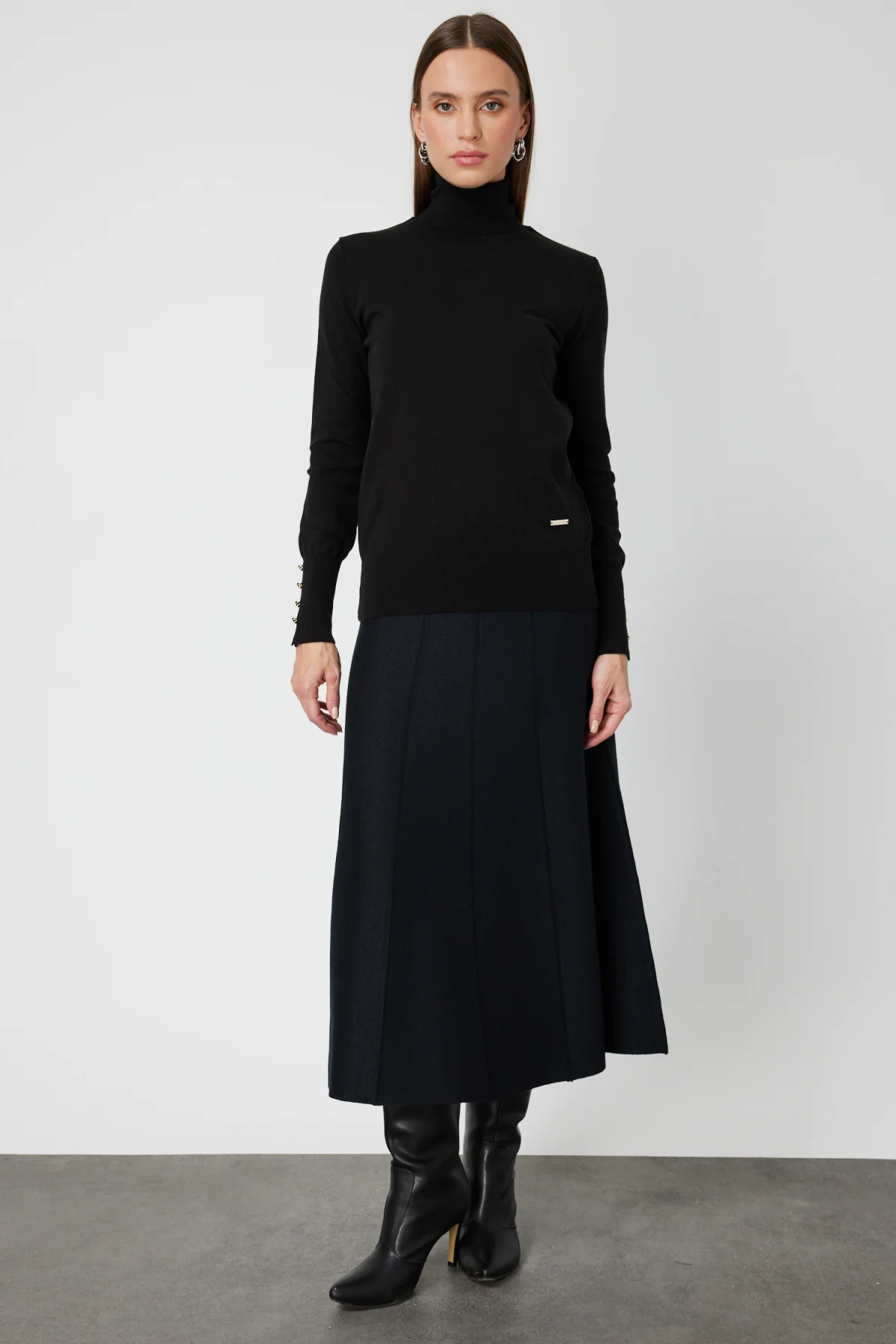 Balıkçı Yaka Triko Kazak - Siyah