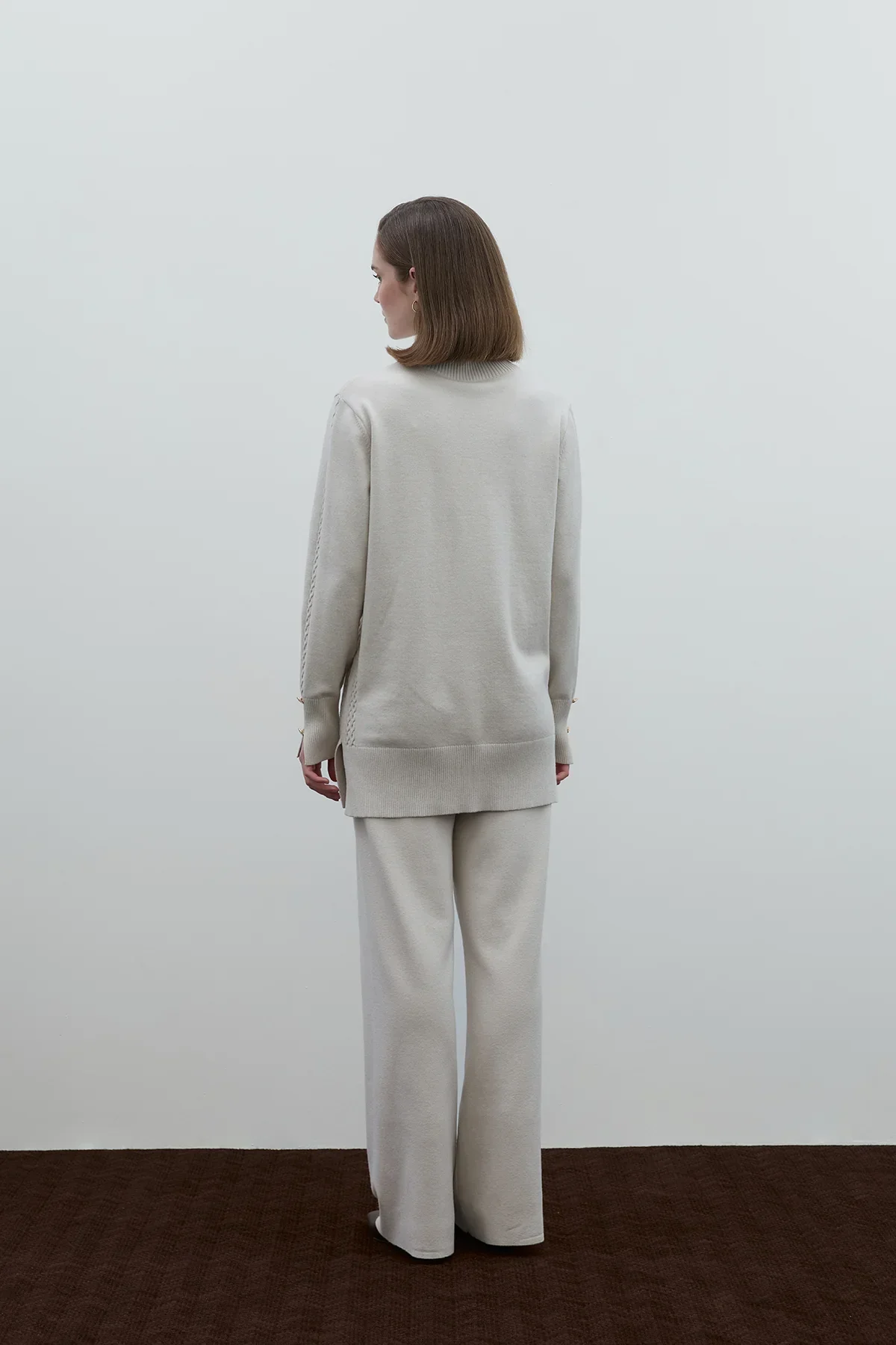 Bel Lastikli Triko Pantolon - Ekru