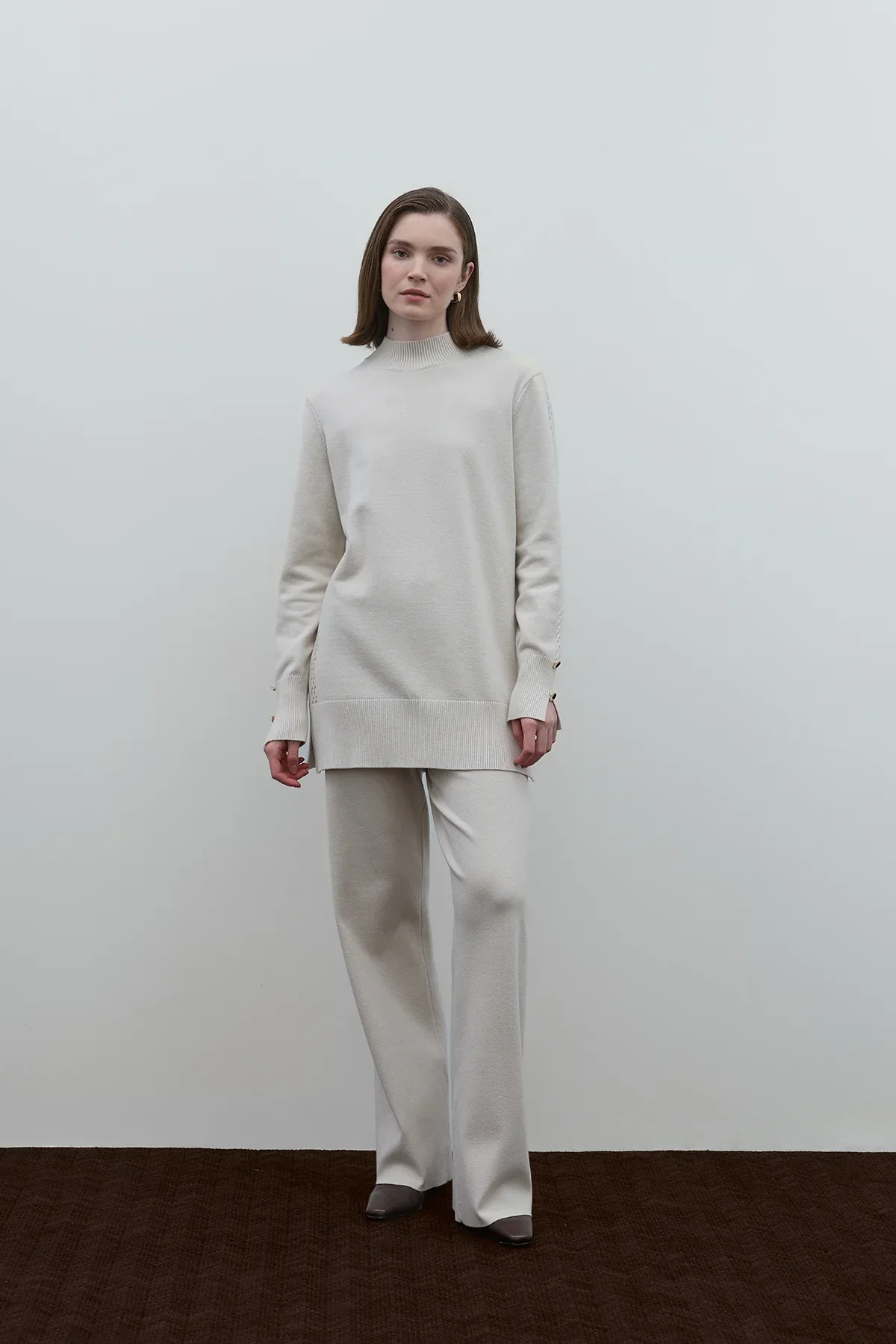 Bel Lastikli Triko Pantolon - Ekru