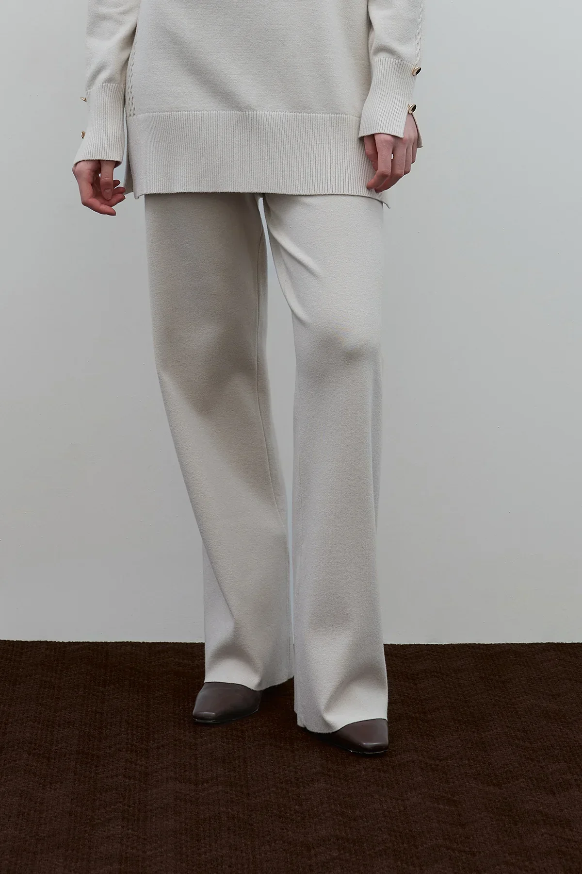 Bel Lastikli Triko Pantolon - Ekru