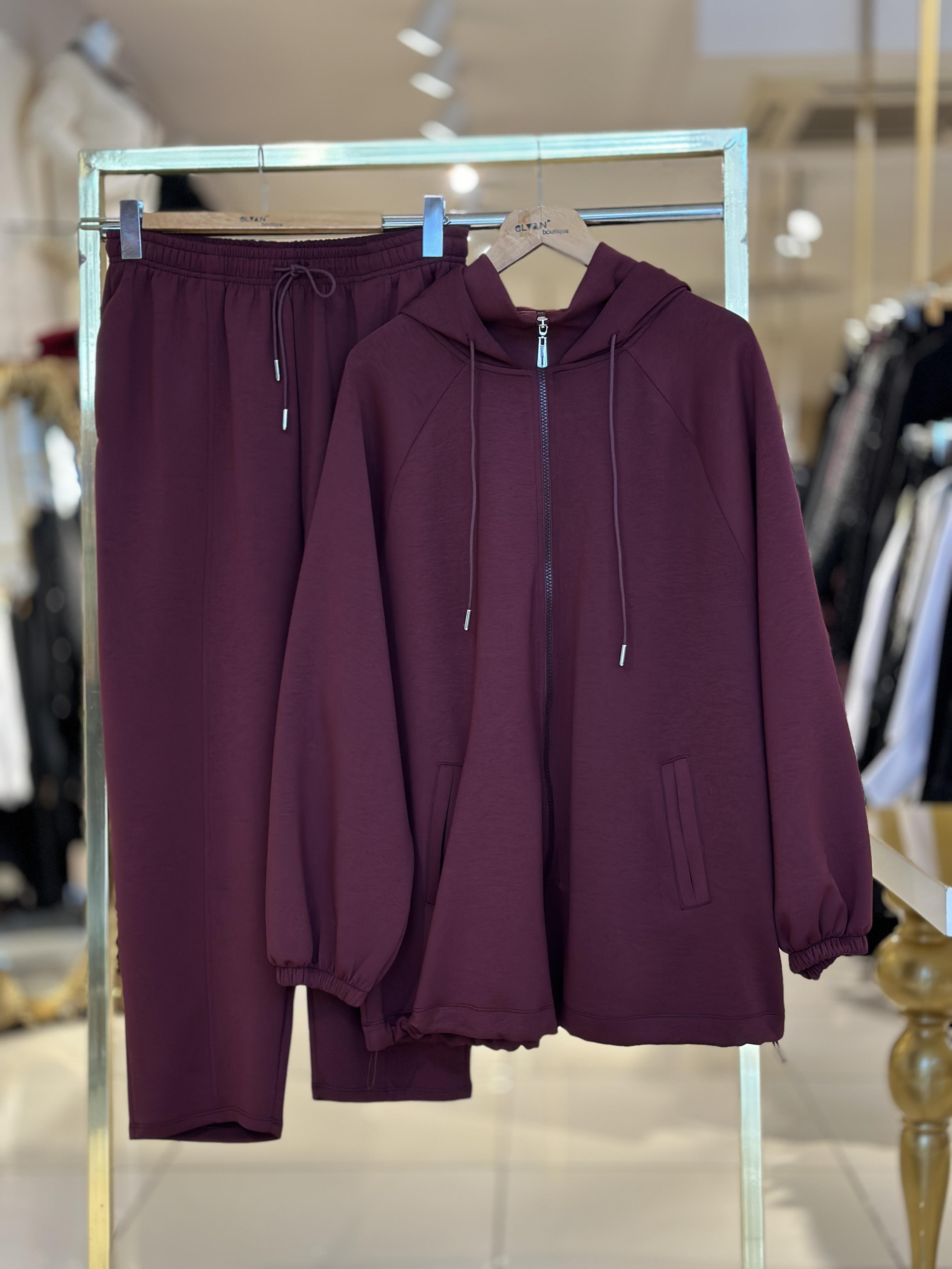 Çift Yakalı Bomber Modal Takım - Bordo