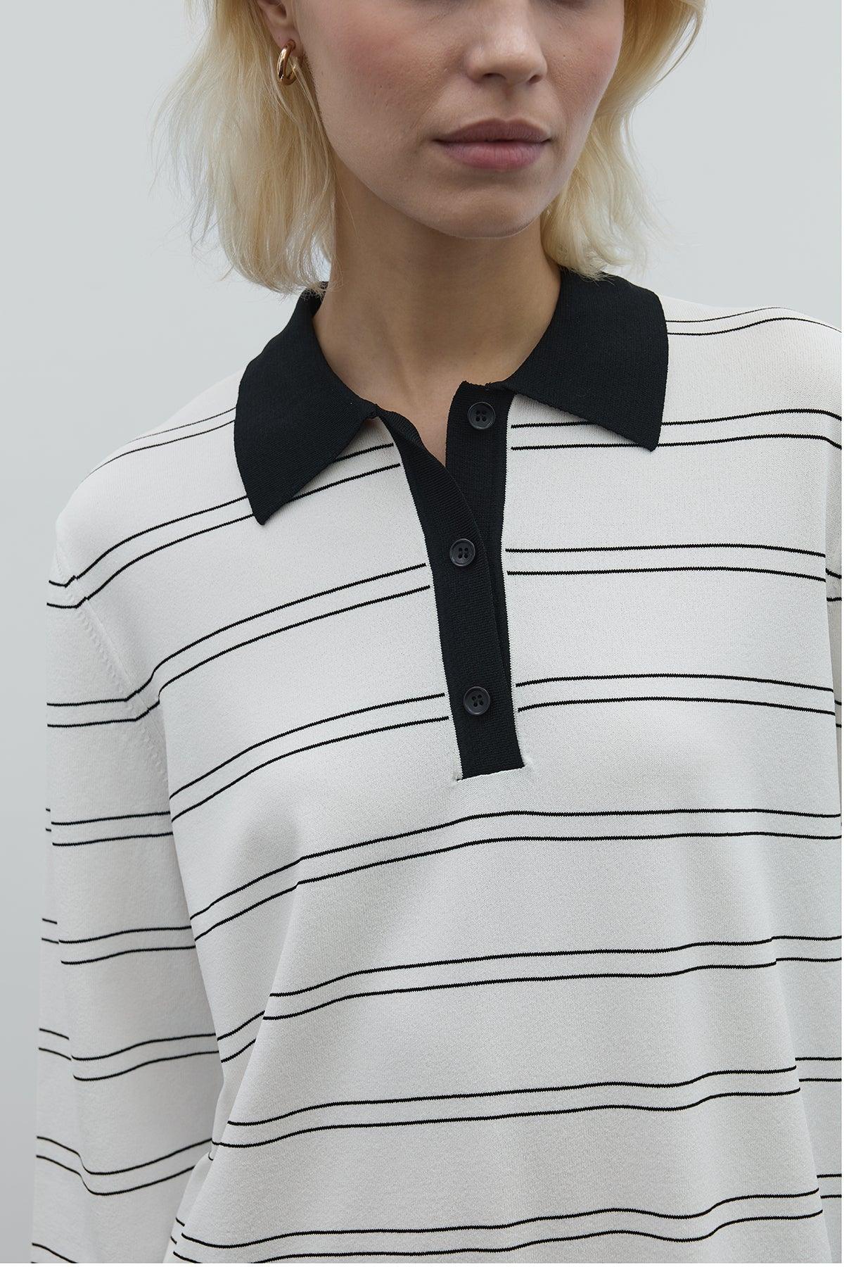 Çizgili Merserize Triko Tunik - Siyah