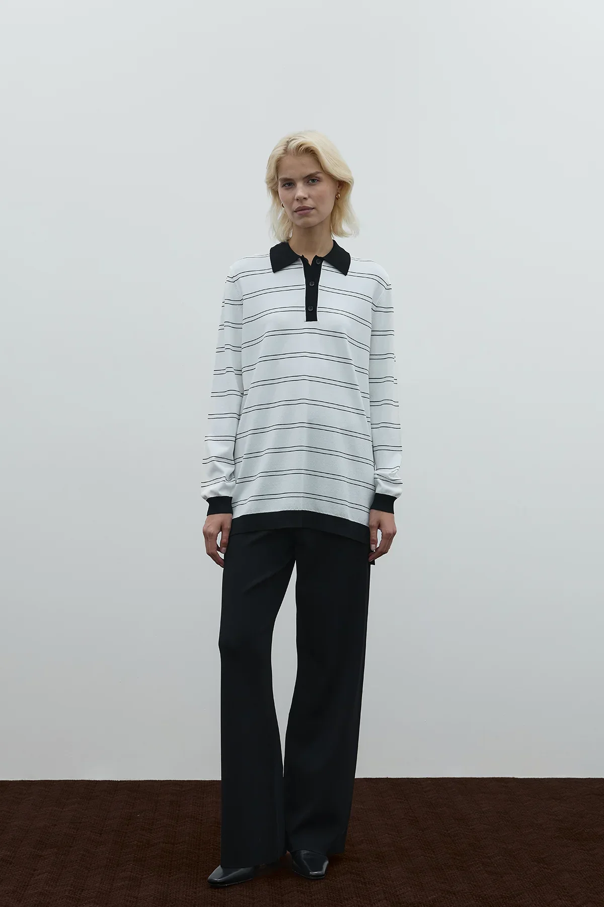 Çizgili Merserize Triko Tunik - Siyah