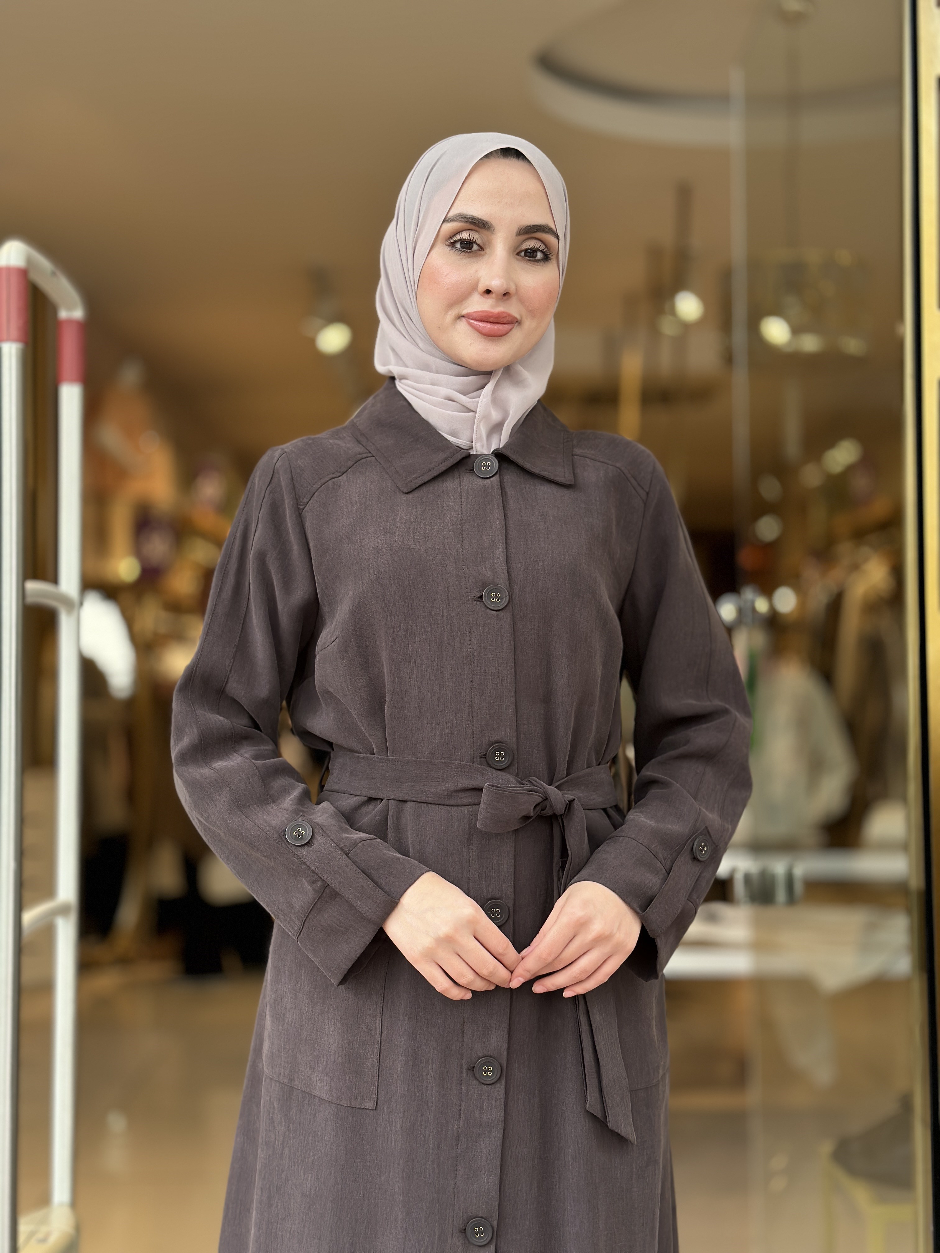 Düğme Detaylı Kap - Kahverengi