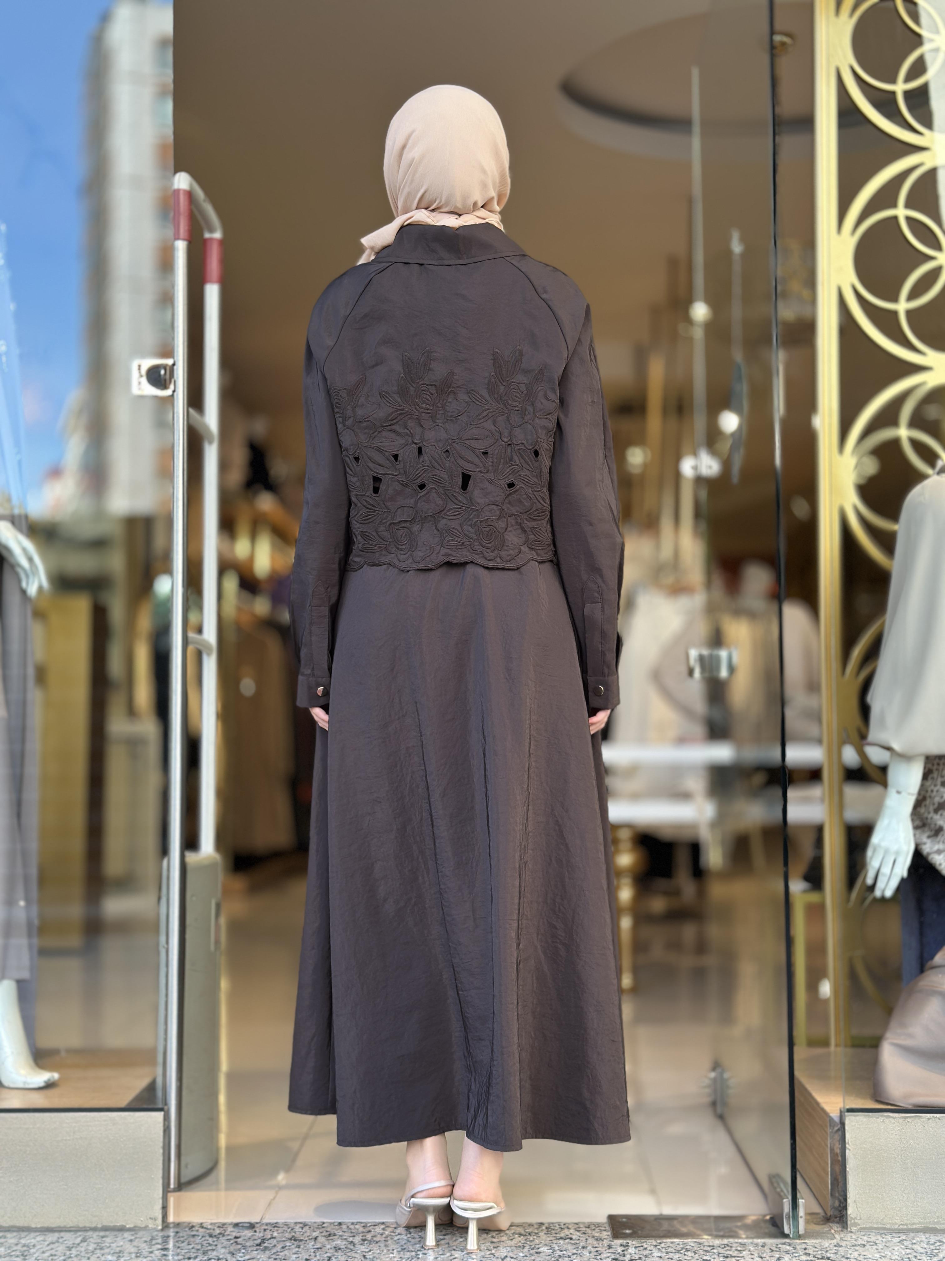 Grace Cut Elbise - Kahverengi