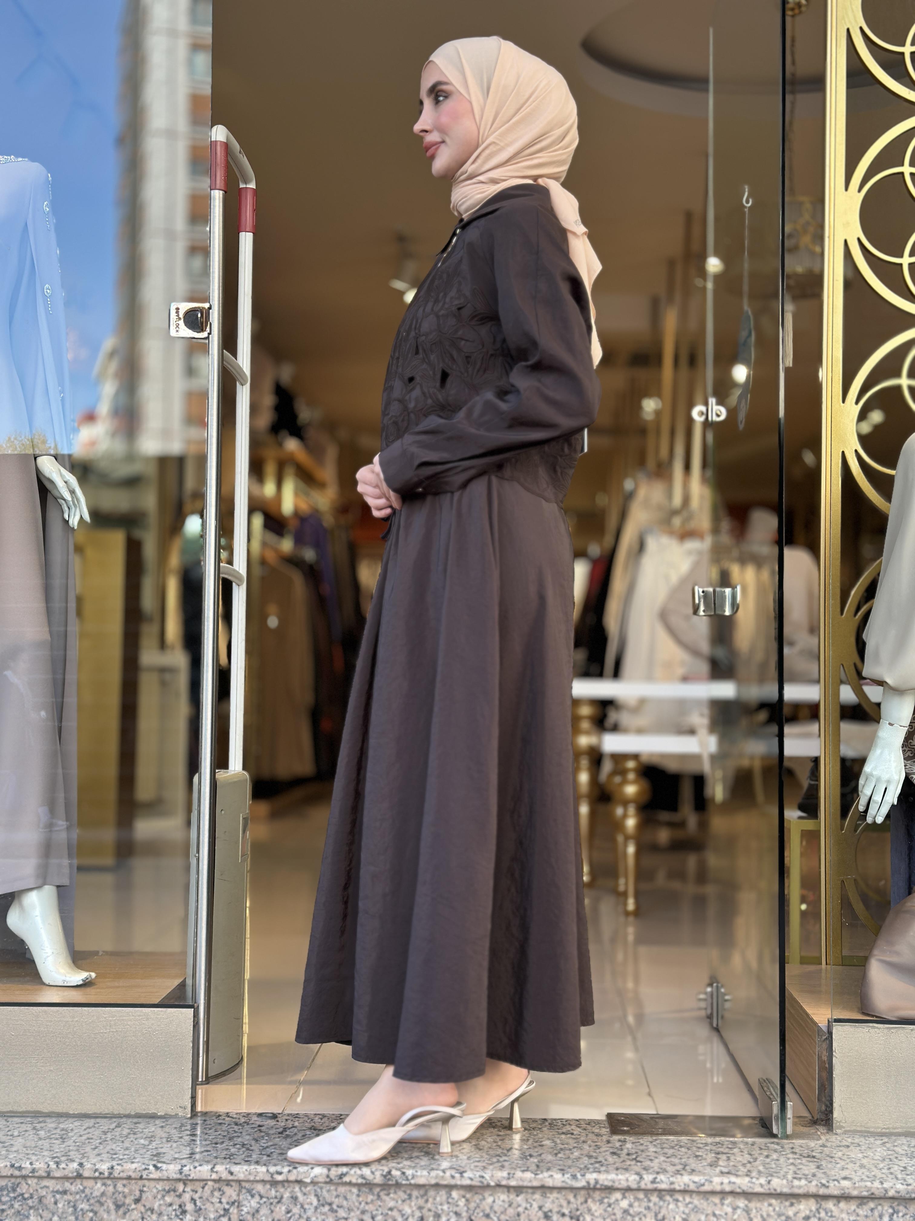 Grace Cut Elbise - Kahverengi