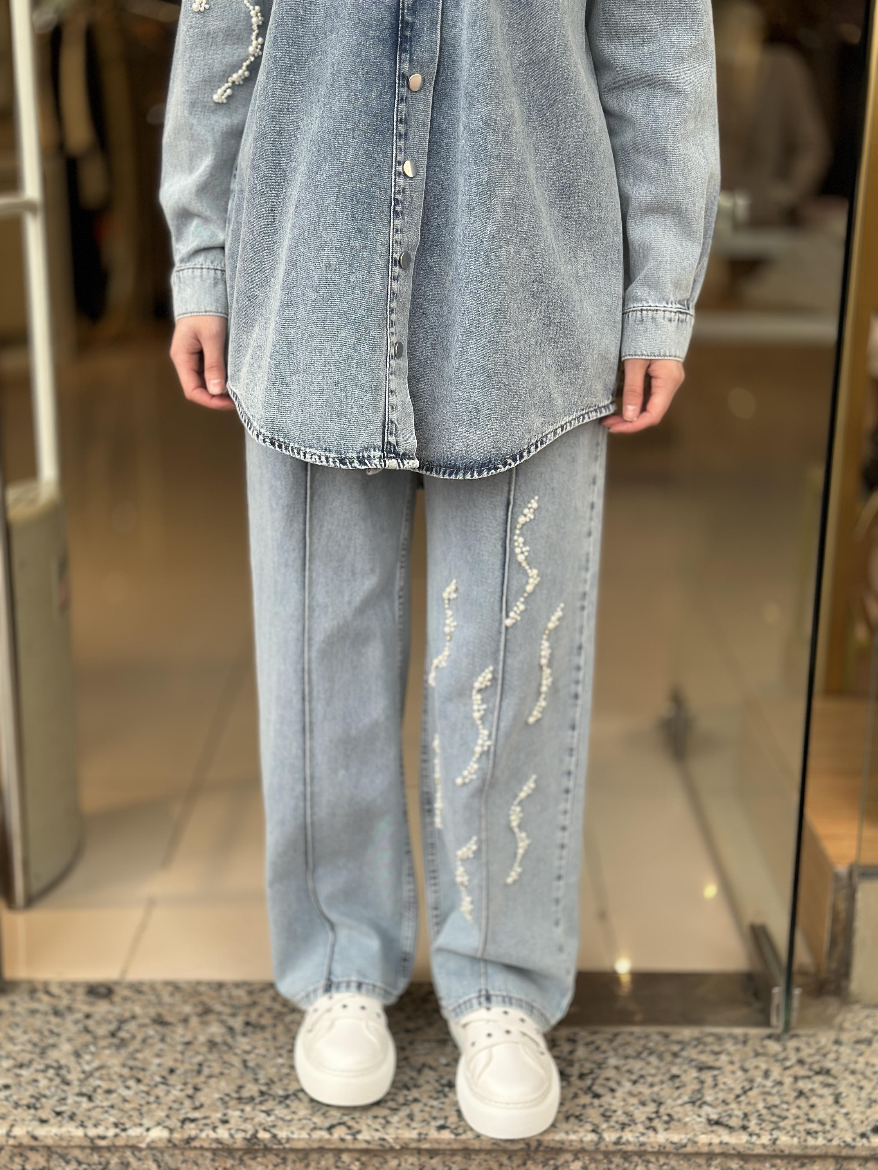 İncili Denim Takım - Mavi