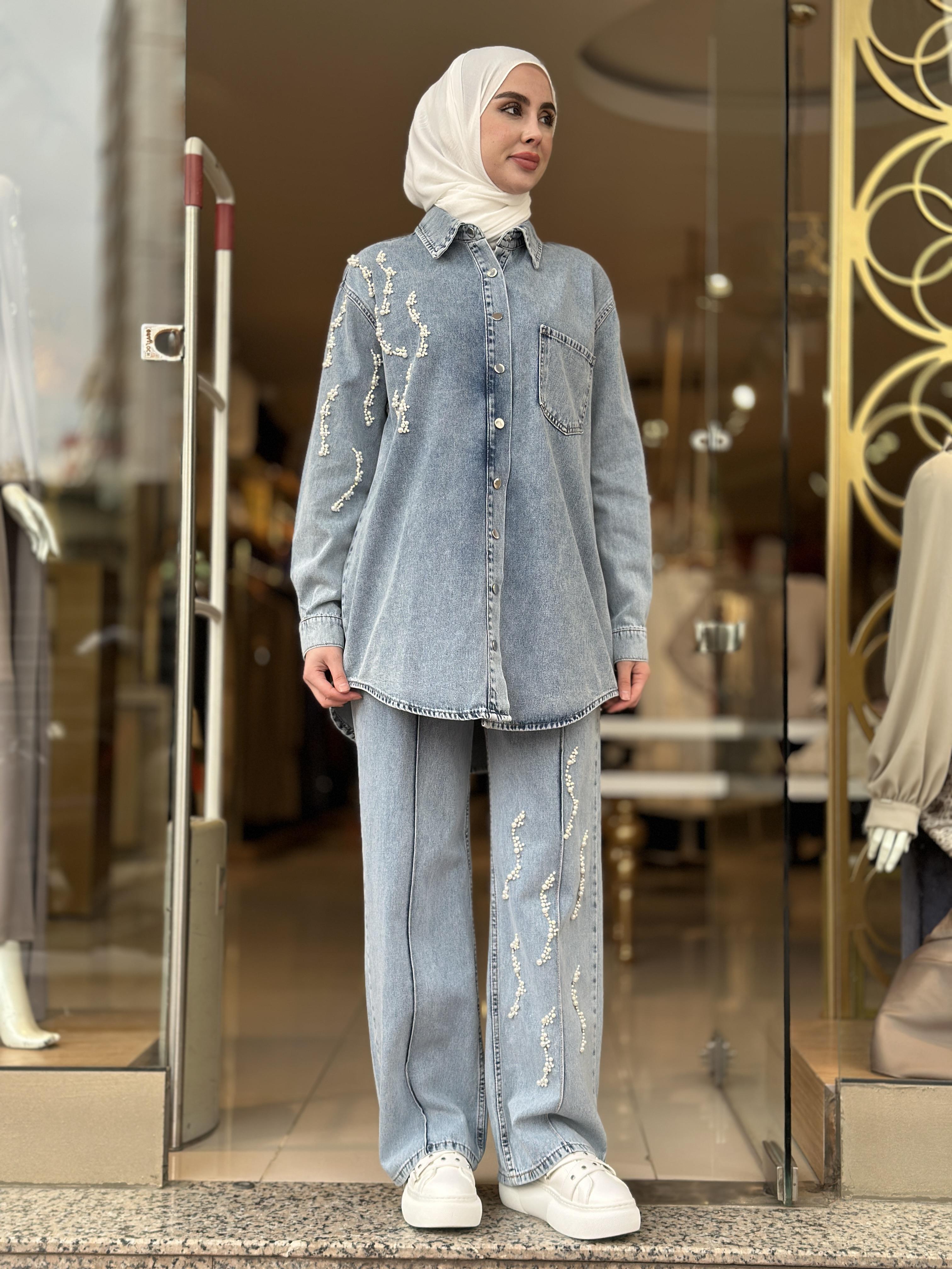İncili Denim Takım - Mavi