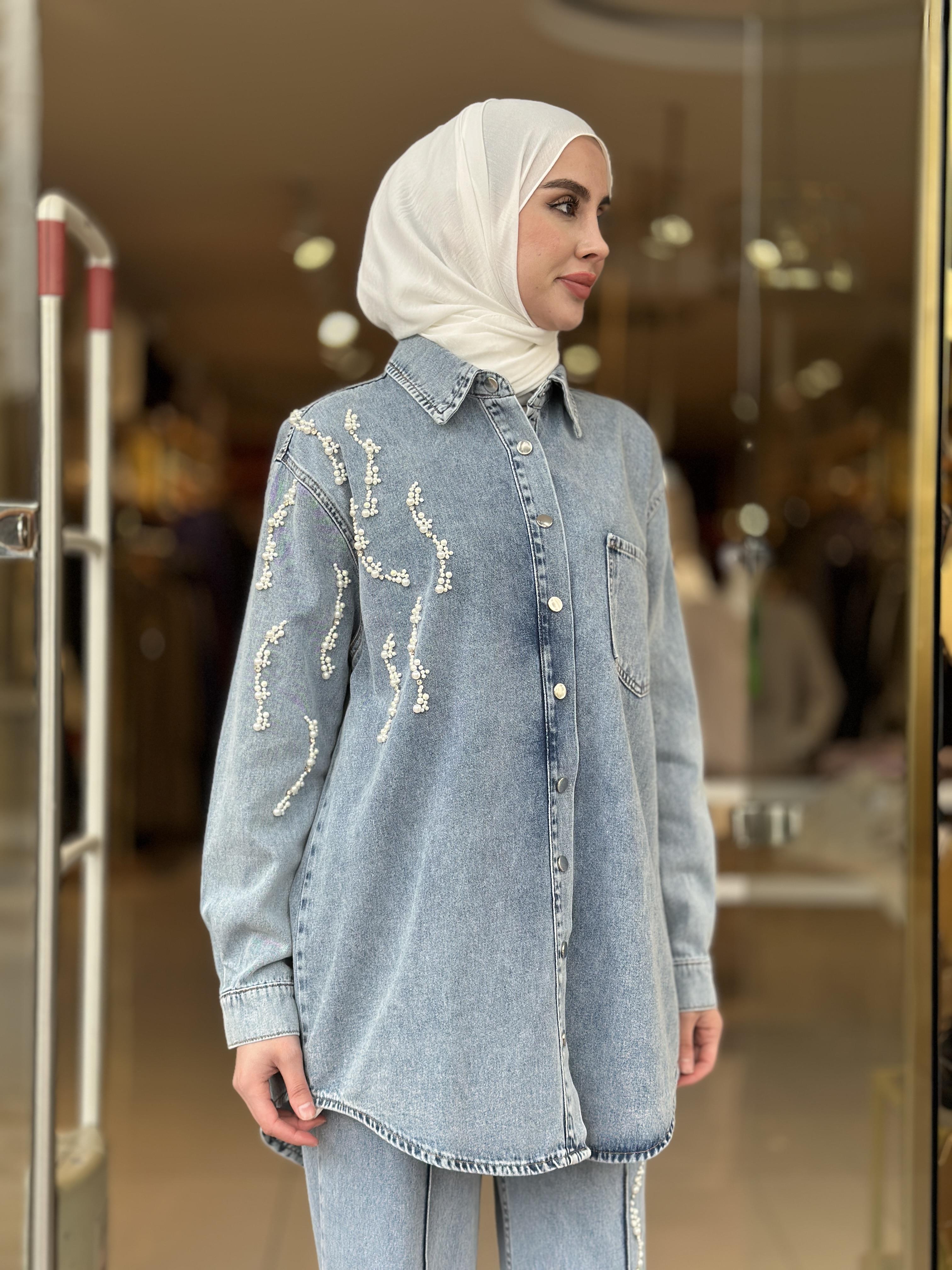 İncili Denim Takım - Mavi