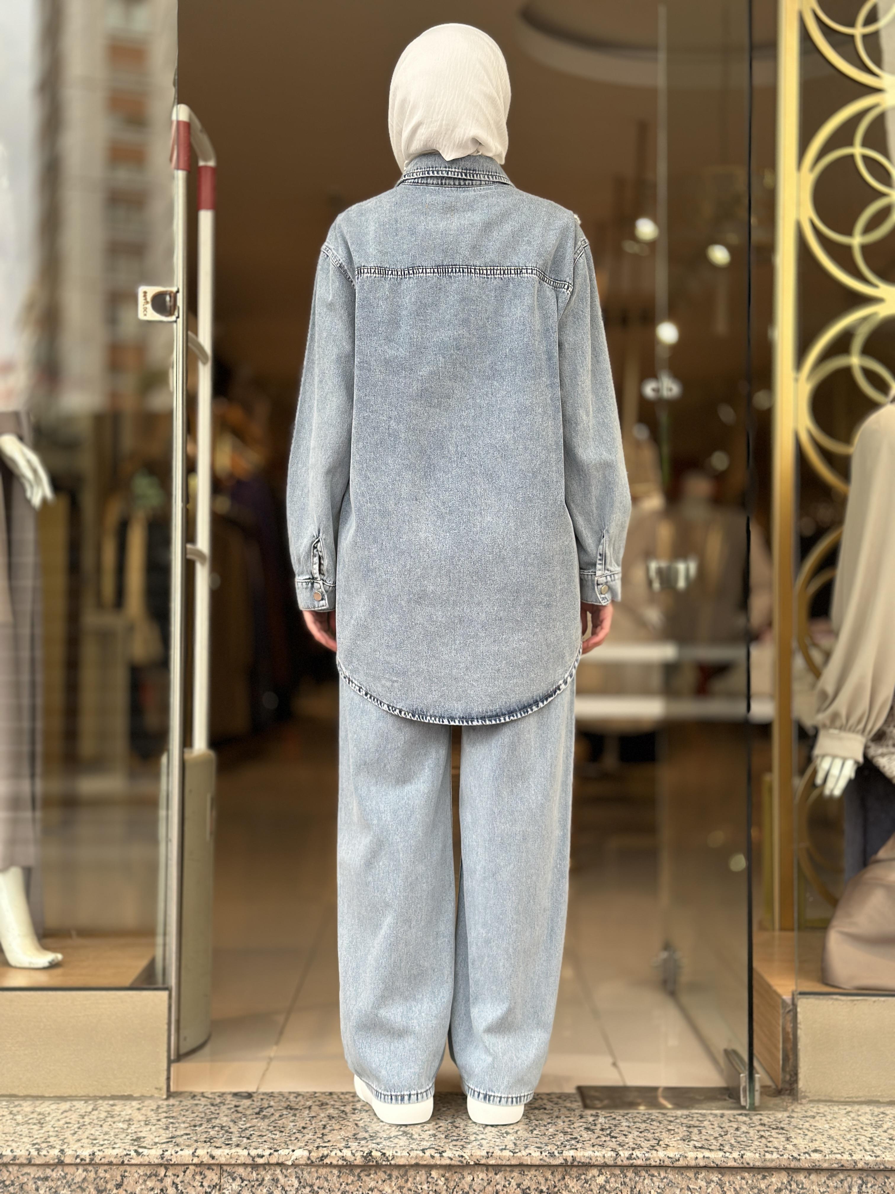 İncili Denim Takım - Mavi